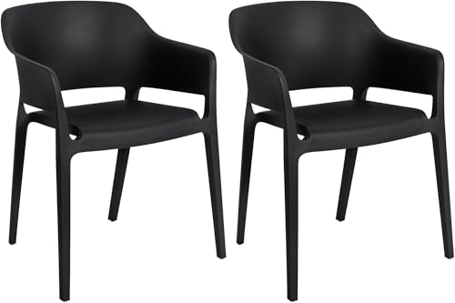 CLP 2er Set Stapelstühle Puebla I Wetterbeständiger Kunststoffstuhl I Pflegeleichter Gartenstuhl, Farbe:schwarz