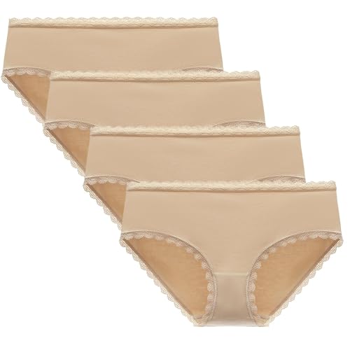 Women's Cotton Underwear Lace Trim Hipster Breathable Panties Ladies Underwear Multipack X-Small Nude