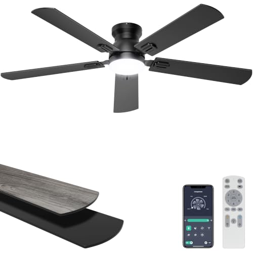 Ohniyou 52'' Low Profile Ceiling Fan with Lights, Remote/APP Control, Black