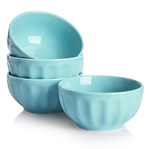 Sweese 106.402 Porcelain Fluted Bowls - 26 Ounce For Cereal, Soup And Fruit - Set Of 4, Turquoise #TOP18