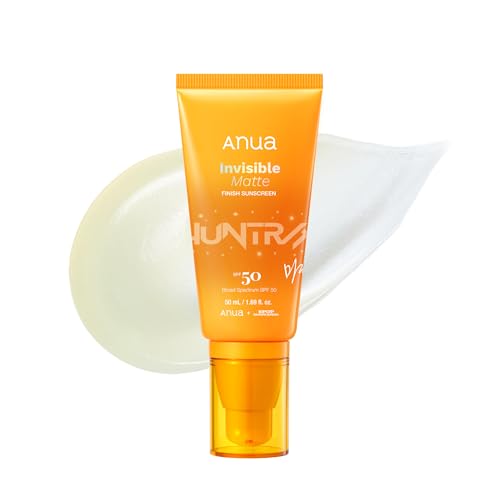 Anua Invisible Matte Finish Sunscreen, Broad Spectrum SPF50, Clear Gel, Non Comedogenic UV Filters,...