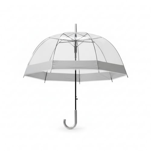 SWL Clear Dome PVC Rain Umbrella | Transparent Birdcage Design with 8-Rib Windproof Frame & Hook Handle | Full Coverage See-Through for Wedding Events & Daily Use (Grey/Silver)