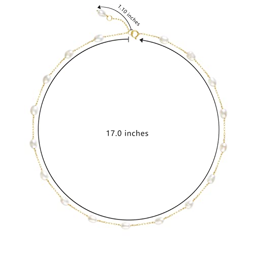 COMOTO Pearl Necklace for Women 14K Gold Filled Chain Multiple Real White Freshwater Cultured Pearl Necklace Tin Cup Pearl Handmade Necklace Jewelry,17"+1"