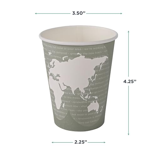 image for ECO PRODUCTS Compostable Disposable World Art 12oz Large Coffee Cups, 