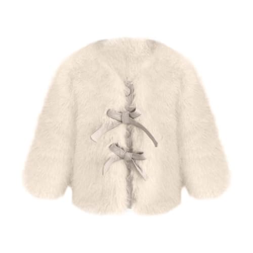 Girls Faux 𝗙𝘂r Jacket Button Tie Long Sleeve Crewneck Thick Fluff Outerwear Winter Shaggy Windproof Plush Coat