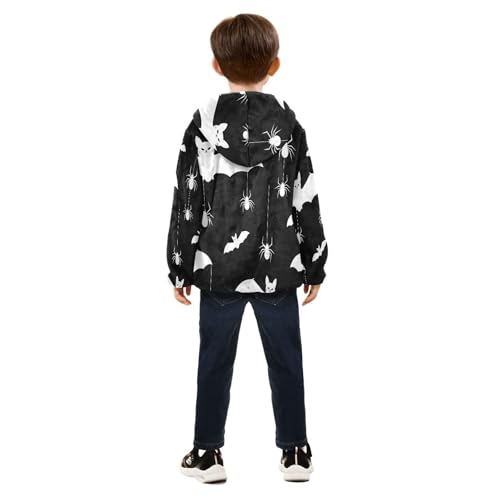 Bats Spiders and Moon Pattern Toddler Fleece Jacket Girl Boys Hooded Fleece Jacket Coat Warm Outwear Zip-up 3-10T4