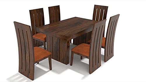 Image of Custom Decor Dining Table Set 6 Seater with Chairs (Brown) (6 Seater with Orange)