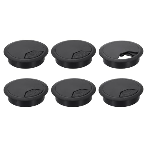 uxcell 6 Pcs 80mm (3.15 Inch) Desk Grommet, Plastic Cable Hole Cover, Wire Cord Cable Organizer for Home Office Computer Desk Cabinet, Black