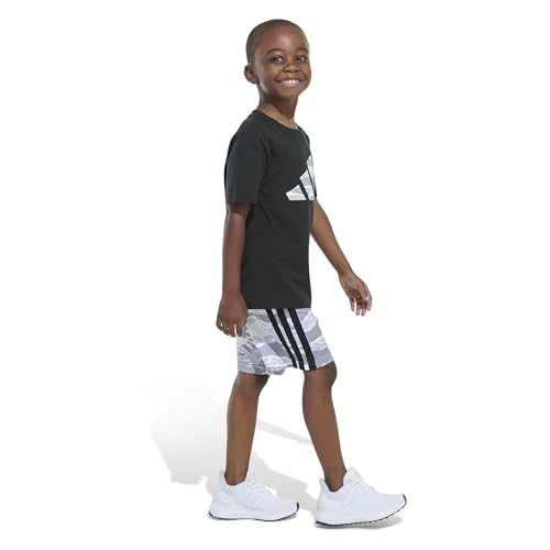 Image of adidas Boys' Short Sleeve Cotton Tee Shirt and Aop Camo Short Set