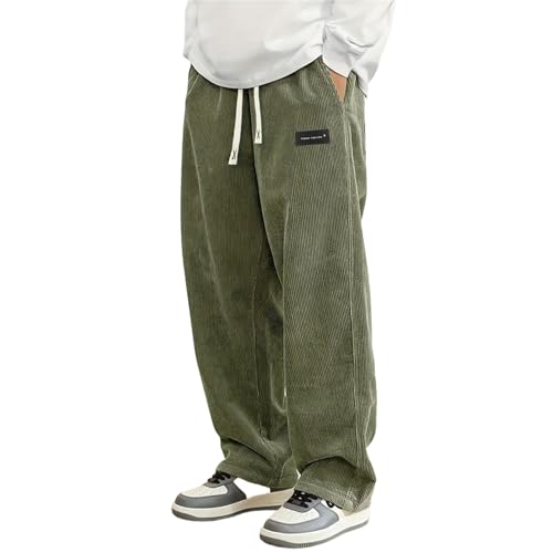 Mokaloha Mens Corduroy Pants, Pacificozy Men's Loose Ribbed Fabric Drawstring Elastic Embroidery Logo Waist Pocket Trousers3