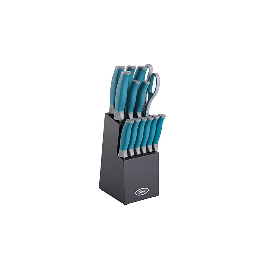 Oster-Lindbergh-14-Piece-Stainless-Steel-Cutlery-Set-Black-Block-Teal-HandlesTealBlack Oster Lindbergh 14 Piece Stainless Steel Cutlery Set Black Block, Teal Handles,Teal/Black