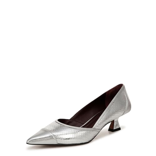 Franco Sarto Womens Darcy Pointed Toe Kitten Heel Pumps Pump Silver Snake Metallic 8 M