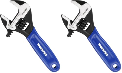 Image of WORKPRO 4-Inch Mini Adjustable Wrench, Cr-V Steel Wide Jaw Black Oxide Wrench for Small Nuts, Metric & SAE Scales, for Home, Workshop and DIY (Pack of 2)
