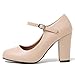 MAIERNISI JESSI Women's Mary Jane Pumps, Closed Round Toe, Block Heel with Ankle Strap Buckle, 3.54 Inch High Heel Matte Nude US 7