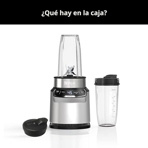 Ninja | Licuadora | Nutri Pro | Una porción | Para batidos, salsa, batidos y bebidas congeladas | Incluye 2 tazas y tapas para batidos | Tritura hielo, frutas y verduras | Plata | BN401