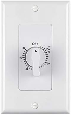 BN-LINK Heavy Duty 60-Minute in-Wall Spring Loaded Countdown Timer, Mechanical Switch,for Bathroom Fan,Lights Timer, 2 Free Plate (White and Silver Metallic)