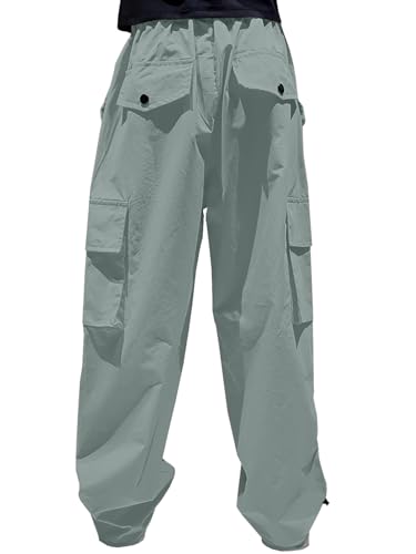 Image of HENGAO Girls Cargo Pants Parachute Casual Jogger Y2K 5-14 Years | Kids Baggy pants Parachute, Drawstring, with Pockets, Elastic High Waist, Loose Trousers Streetwear
