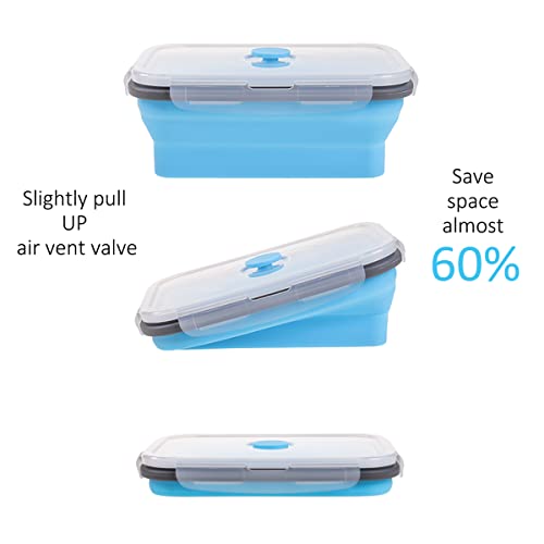 Collapsible Food Storage Containers With Airtight Lid & Air Vent, 4 Sizes, Kitchen Stacking Silicone Collapsible Meal Prep Container Set For Leftover, Microwave Freezer Dishwasher Safe, Blue, Set Of 4 #TOP2