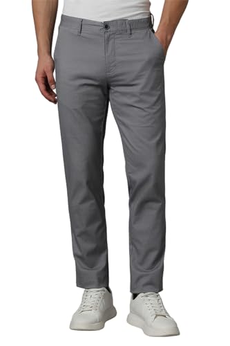 Image of Louis Philippe Men's Slim Fit Mid Rise Textured Cotton Blend Casual Trousers