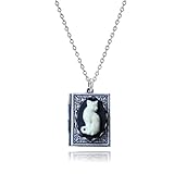 WCRAZYE Vintage Photo Book Locket Necklace for Women Gothic Black Cameo Crow Cat Pendant Necklace Photo Locket Book Memory Lovers Necklace Halloween Costume Gifts (Cat)