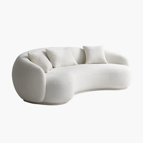 Acanva Mid Century Modern Curved Living Room Sofa, 4-Seat Boucle Fabric Couch For Bedroom, Office, Apartment, White #TOP3