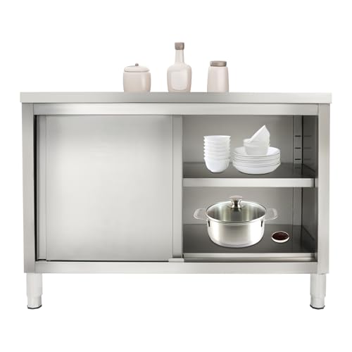 HUOMMGS Edelstahl Schrank Outdoor Arbeitstisch 3 Stöckige Edelstahlschrank 120 x 50cm Outdoor Küche Tisch Freistehend Mehrzweckschrank Silber Edelstahltisch Arbeitsschrank für Küchen Garagen