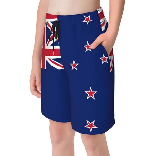 New Zealand Flag Youth Beach Pants, Soft and Breathable, with Drawstring Waist, Suitable for Sports and Leisure.4