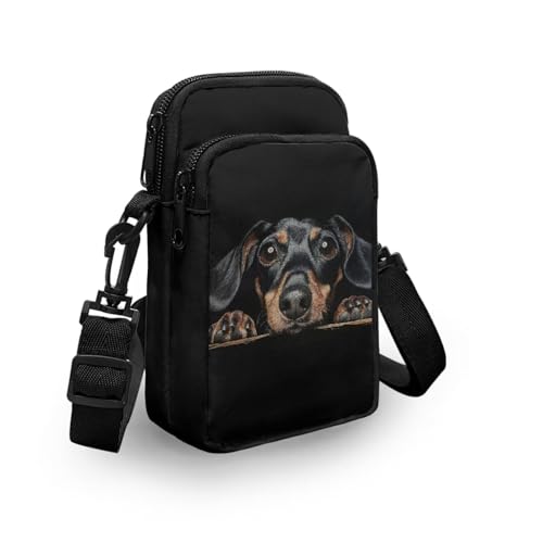HUGS IDEA Black Dachshund Print Small Messenger Bag Cell Phone Clutch Wallet Handbag for Women Girls School Bookbag3
