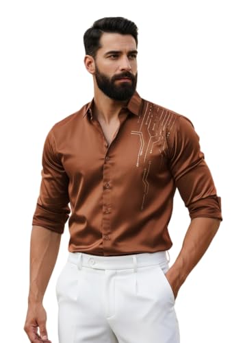 Image of IndoPrimo Men's Stylish Satin Shirt for Party, Formal, Daily and Casual Wear Full Sleeve Shirt for Men