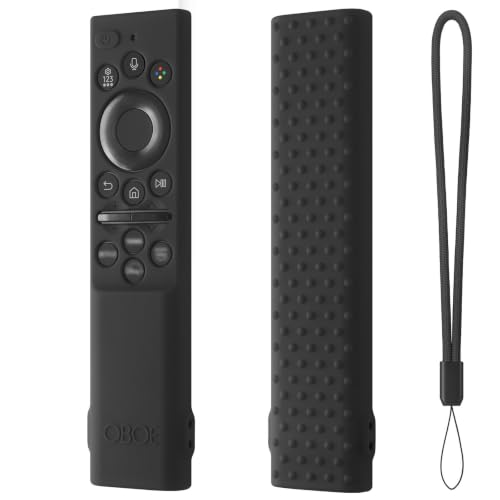 Image of Oboe Silicone Tv Remote Cover Compatible with Samsung Smart Tv Remote 2026 Model BN59-01498A Open Key Case with Lanyard (Black) [REMOT E NOT Included]