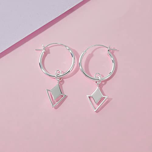 Boma Jewelry Sterling Silver Geometric Diamond & Triangle Snap Down Closure Tube Hoop Earrings3
