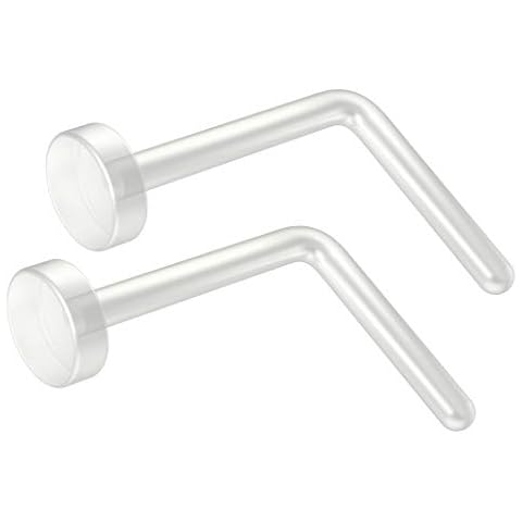 Evonix 2pc 20g L-Shaped Nose Ring Clear Bioflex Nostril Retainer Rings Small Flexible L Shape Bend Piercing Cover