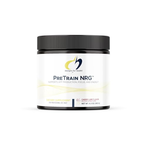 Designs for Health PreTrain NRG Drink Mix - Pre-Workout Powder with Creatine + Green Coffee - Supports Focus, Power + Mental Energy in Athletes - None-GMO, Cherry Lime Flavor (20 Servings / 180g)
