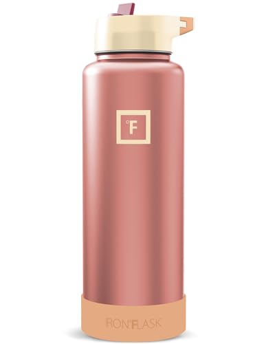 Image of IRON FLASK Camping & Hiking Hydration Flask with Straw, Wide Mouth Insulated Stainless Steel Sports Water Bottle - Dream Sunset 40 oz - Straw (1 Lid)