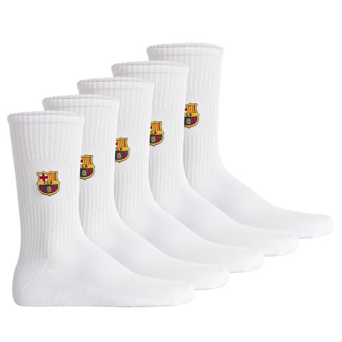 Chaussettes FC Barcelone unisexes, lot de 5 – Produit sous licence officielle | Lot de chaussettes de tennis | Cadeau pour les fans | Blanc 43-46