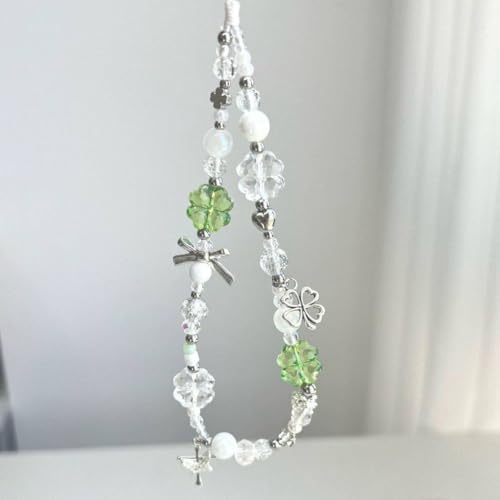 Image of 2 Pcs Phone Charms for Girls, Phone Charm Accessories, Charms for Phone Case, Phone Charms, Flower and Four Leaf Clover Bead Chain