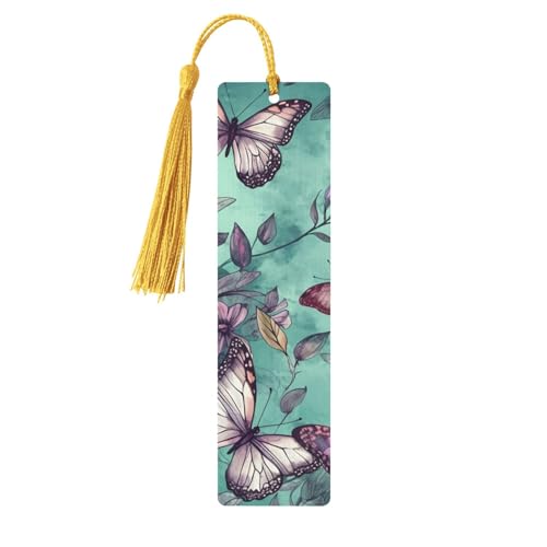 ミントグリーンバタフライ木製ブックマーク 5個 天然バーチウッド しおり カラフルなタッセル付き パーソナライズ 木製ハンギングタグ オーナメント DIY クラフト しおり メンズ レディース 本好き向け
