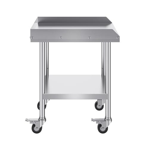 Happybuy 24 x 24 x 30 Inch Stainless Steel Work Table, Heavy Duty Food Prep with 4 Wheels, 3-Sided Backsplash for Restaurant, Home, Hotel