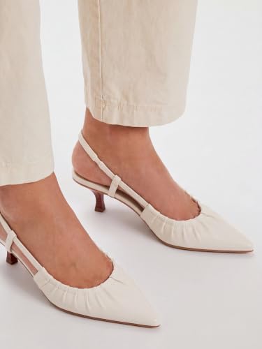 Image of Coutgo Women Slingback Kitten Heels Pointed Toe Slip On Pleated Dress Shoes | Women's Pumps,Low Heels,Closed Toe,Short Heels,Comfortable,Work Shoes,Party,Wedding,Dressy Casual