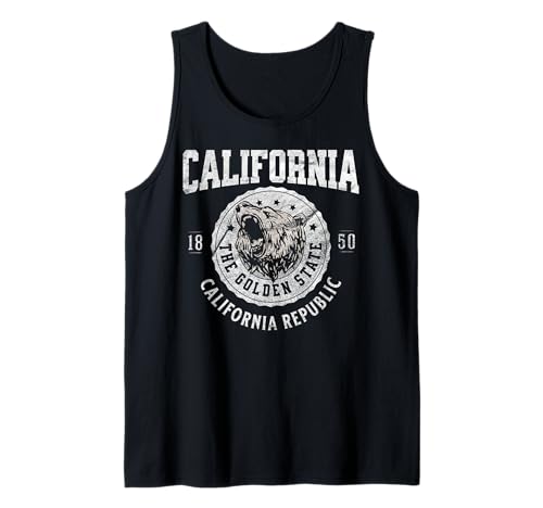 California Golden State Retro California Republic Bear Head Tank Top