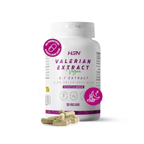 HSN Extracto de Valeriana 500mg | 120 Cápsulas Vegetales | 2500mg Raíz de Valeriana officinalis (0,8% ácido valeriánico) por Dosis Diaria | No-GMO, Vegano, Sin Gluten