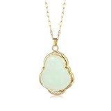 Gold Plated Laughing Buddha Pendant Necklace Ring Set Green Jade Smiling Laughing Buddha Necklace Cubic Zirconia Gemstone Lucky Amulet Jewelry Set for Women Men (light green)