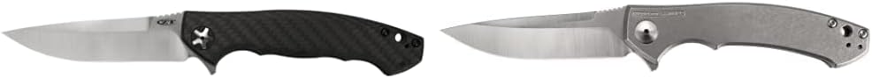 Zero Tolerance 0452CF; Pocket Knife 4.6 OZ,Large & (0450); With 3.25” DLC-Coated S35VN Stainless Steel Blade, All-Black Carbon Fiber and Titanium Handle Scales, 2.45 OZ, Silver, Small