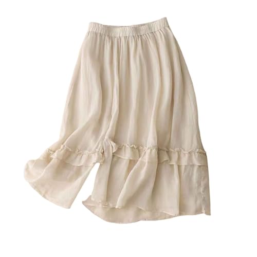 Xiaojmake Cotton Linen Skirt for Women Elastic Waisted Ruffle Tiered Midi Skirts Summer Solid Color Vacation Flowy Boho Skirt