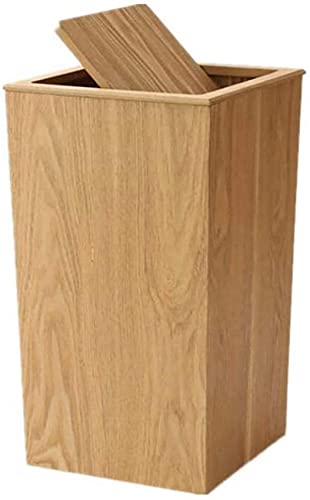 Caneca de basura rectangular de madera con tapa 23.4x23.4x40.6cm
