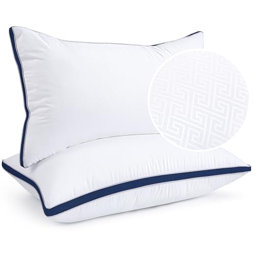 Image of viewstar King Size Pillows Set of 2, Firm Support Bedding, Navy | Down Alternative, Gusseted, Hotel Quality, Fluffy Plump Filling, Oeko-Tex Certified, Machine Washable, for Side Sleepers