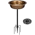 VIVOHOME Polyresin Bird Bath Bowl with Solar Fountain, 29 Inch Height Outdoor Freestanding Birdfeeder with Metal Stake, Capacity 1.4 Gallons, 5-Pronged Base, Copper