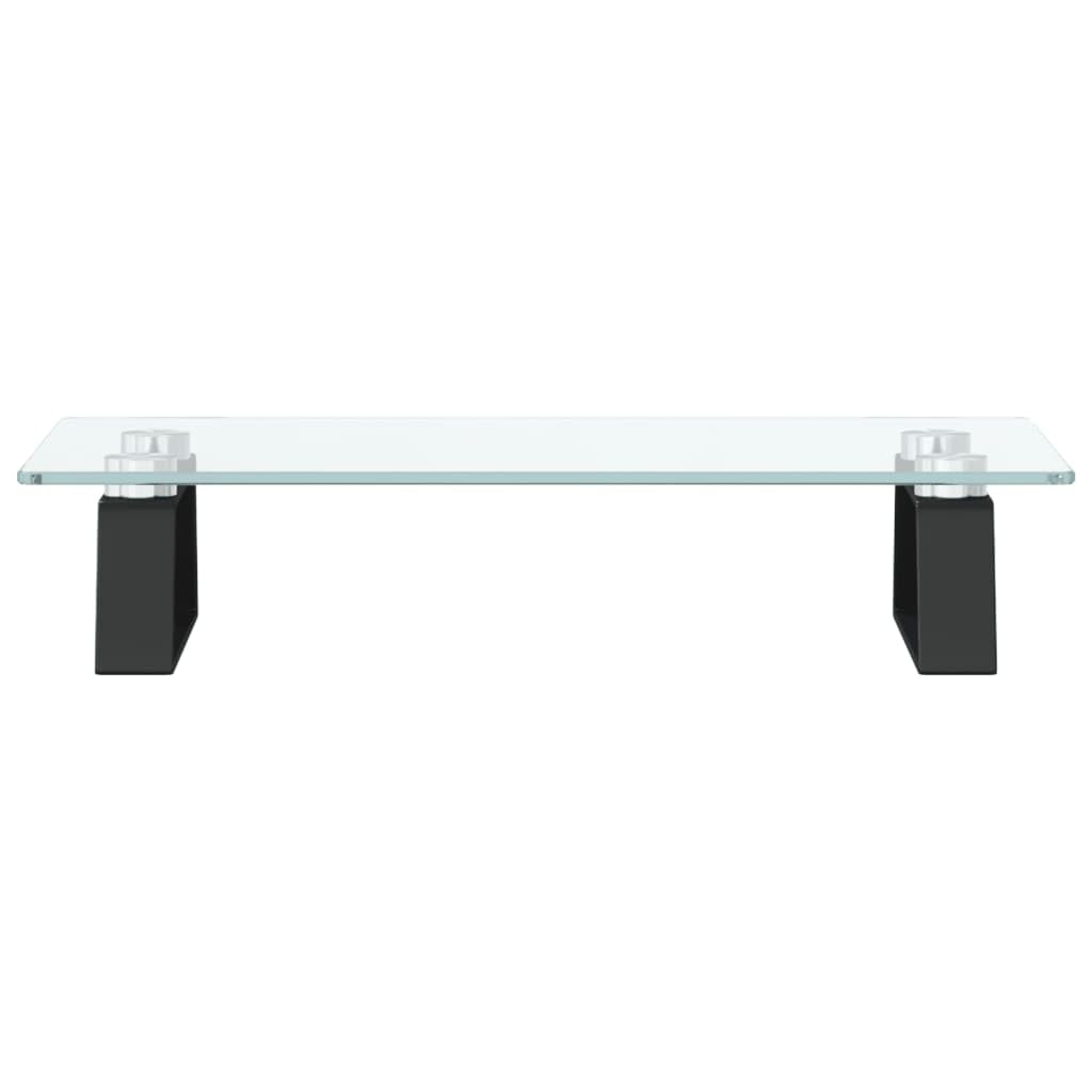Supporto per monitor, nero, 40 x 20 x 8 cm, vetro temperato, metallo, ergonomico, regolabile in altezza, stabile, organizer da scrivania per casa, gaming e ufficio