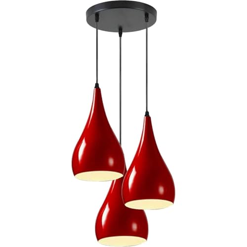 LEDSone Suspension Luminaire Plafonnier Métal 3 positions en forme de goutte d'eau avec abat-jours modernes Rouge