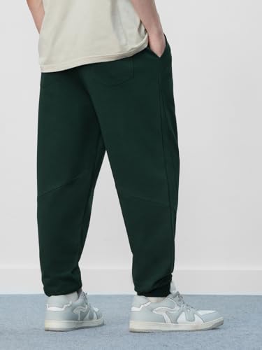 Image of The Souled Store Solids: Dark Green Mens and Boys Drawstringed Baggy Fit Cotton Blend Oversized Joggers